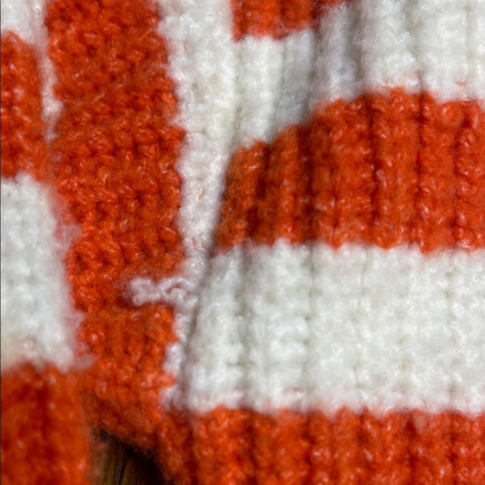 Sincerely Jules Orange and Cream Striped V-Neck Cropped Sweater - Picture 3 of 5
